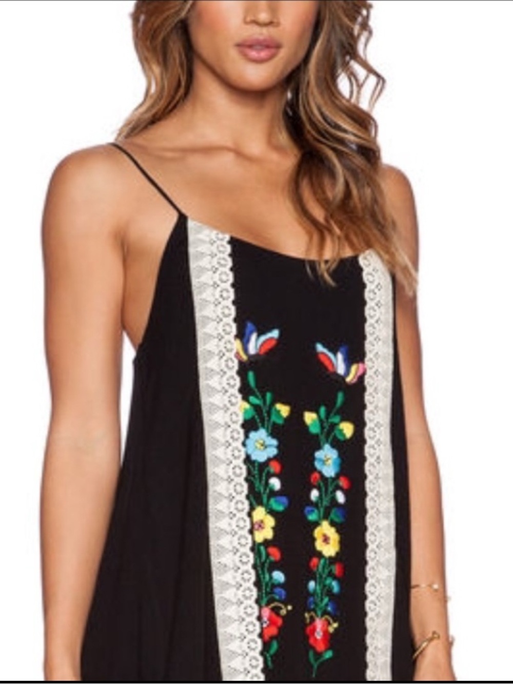 Vava by Joy Han Black Tank Multicolor Floral Embroidery Sz S Y2K style boho chic